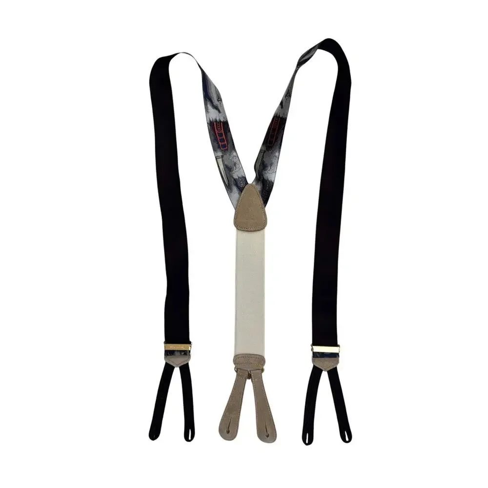 Vintage Trafalgar Silk Suspenders World Landmarks Print Leather Button End